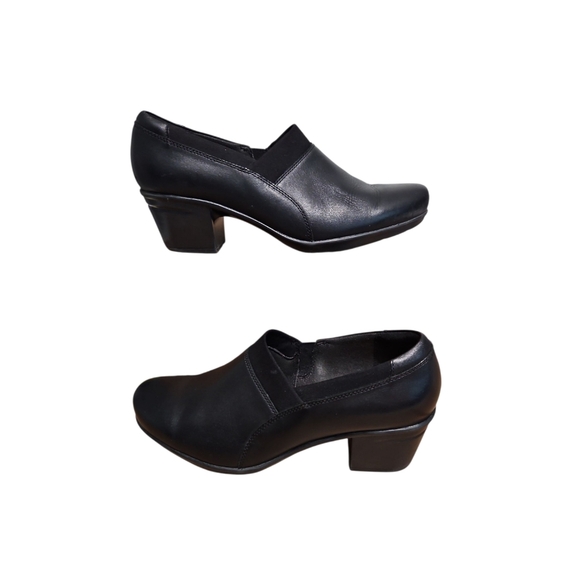 Clarks Black Leather Heels Women's 10 - Picture 6 of 7